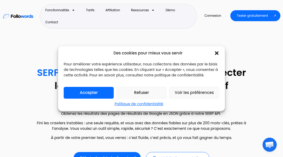 Aperçu du site Followords