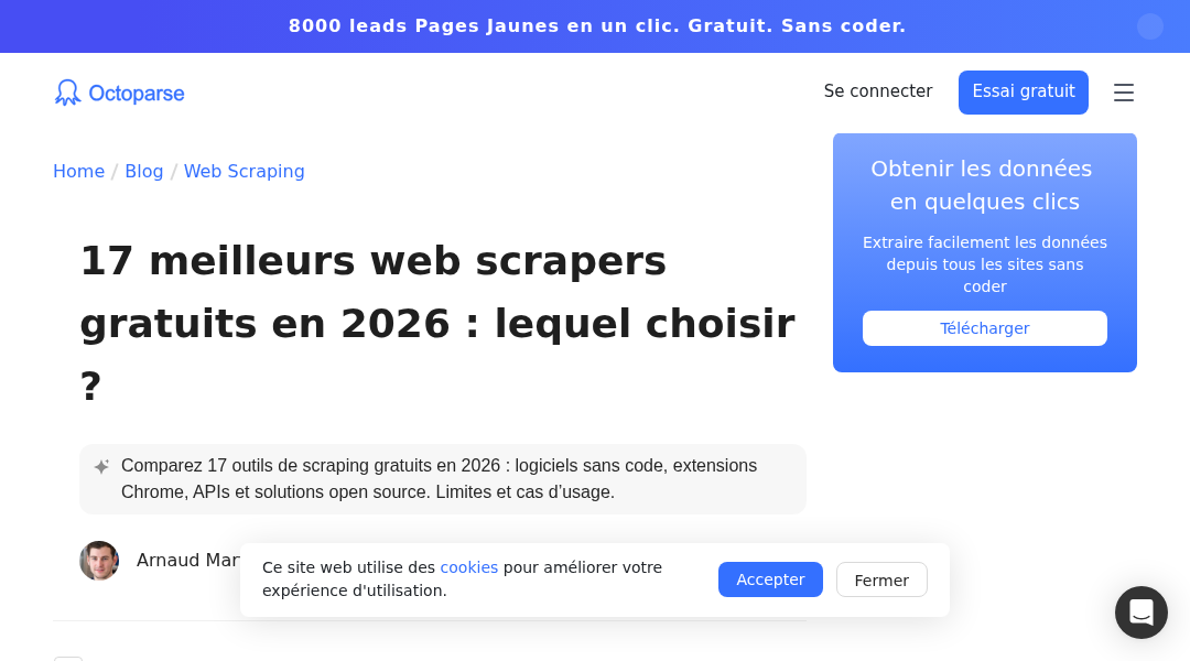 Aperçu du site Octoparse